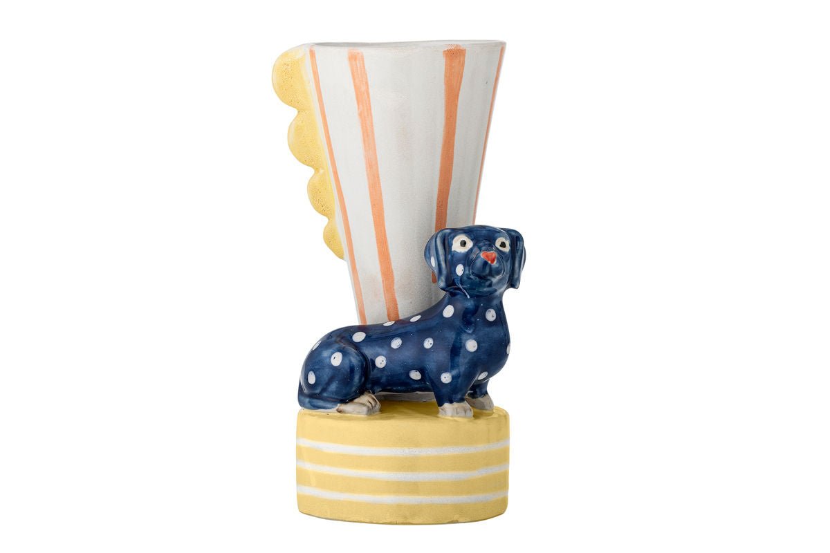 Vase Dallie – handbemalte Steingutvase mit Dackelmotiv