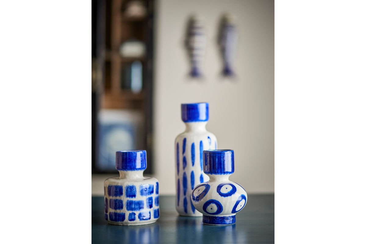 Vasen-Set „Bluvia“ – Blaue Steingutvasen (3-teilig)