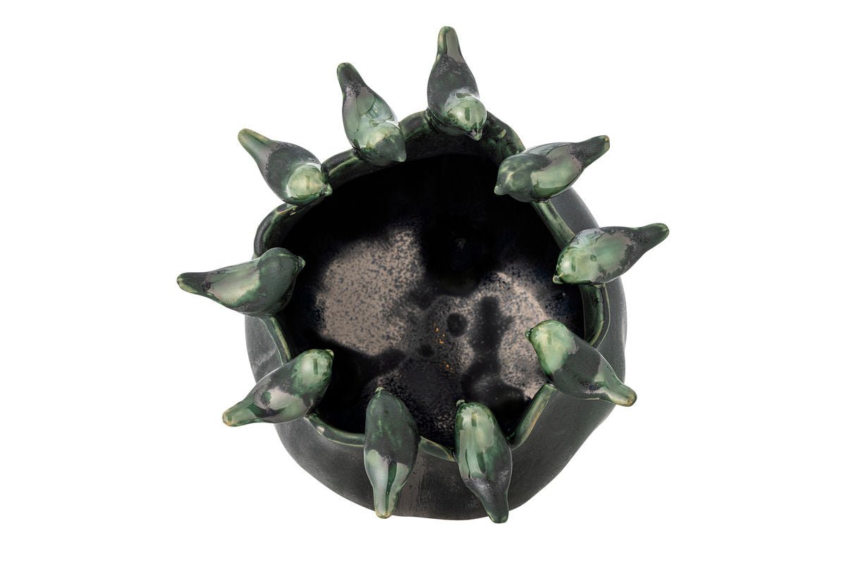 Blumentopf Fiora – Steingut mit verspielten Vogeldetails