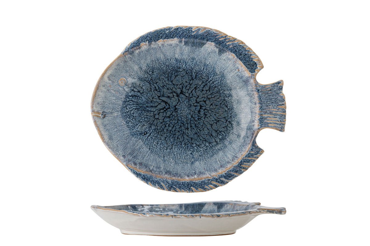 Servierplatte Jule – Fischform aus Steingut mit reaktiver Glasur