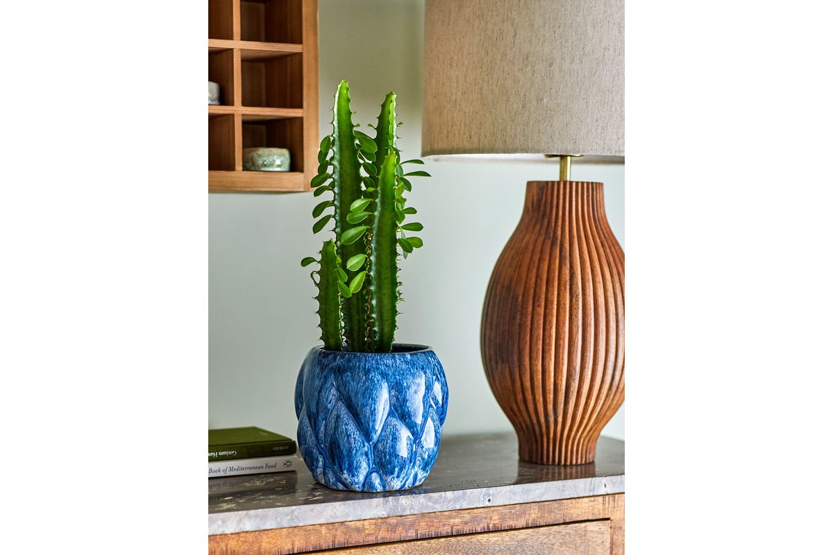 Blumentopf Mareva – Reaktive Glasur in tiefem Blau