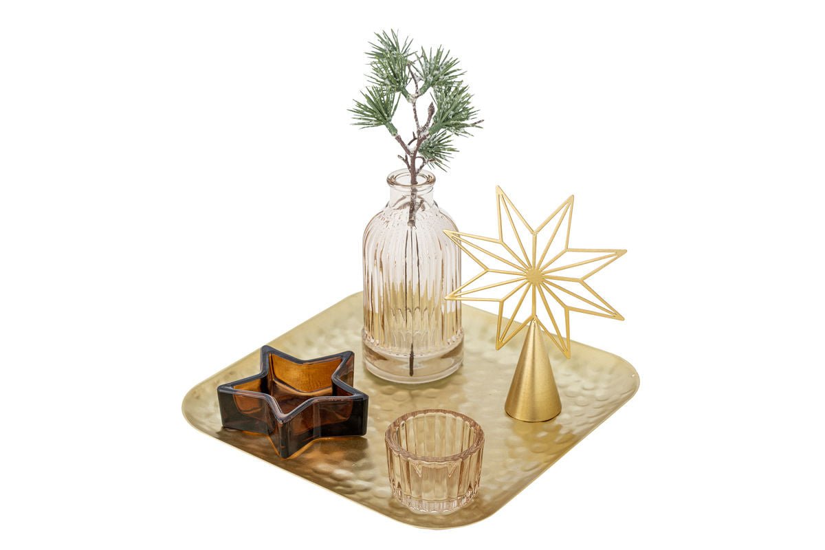 Teelicht-Tablett Aurielle – Glas & Metall in Goldoptik (6-teiliges Set)