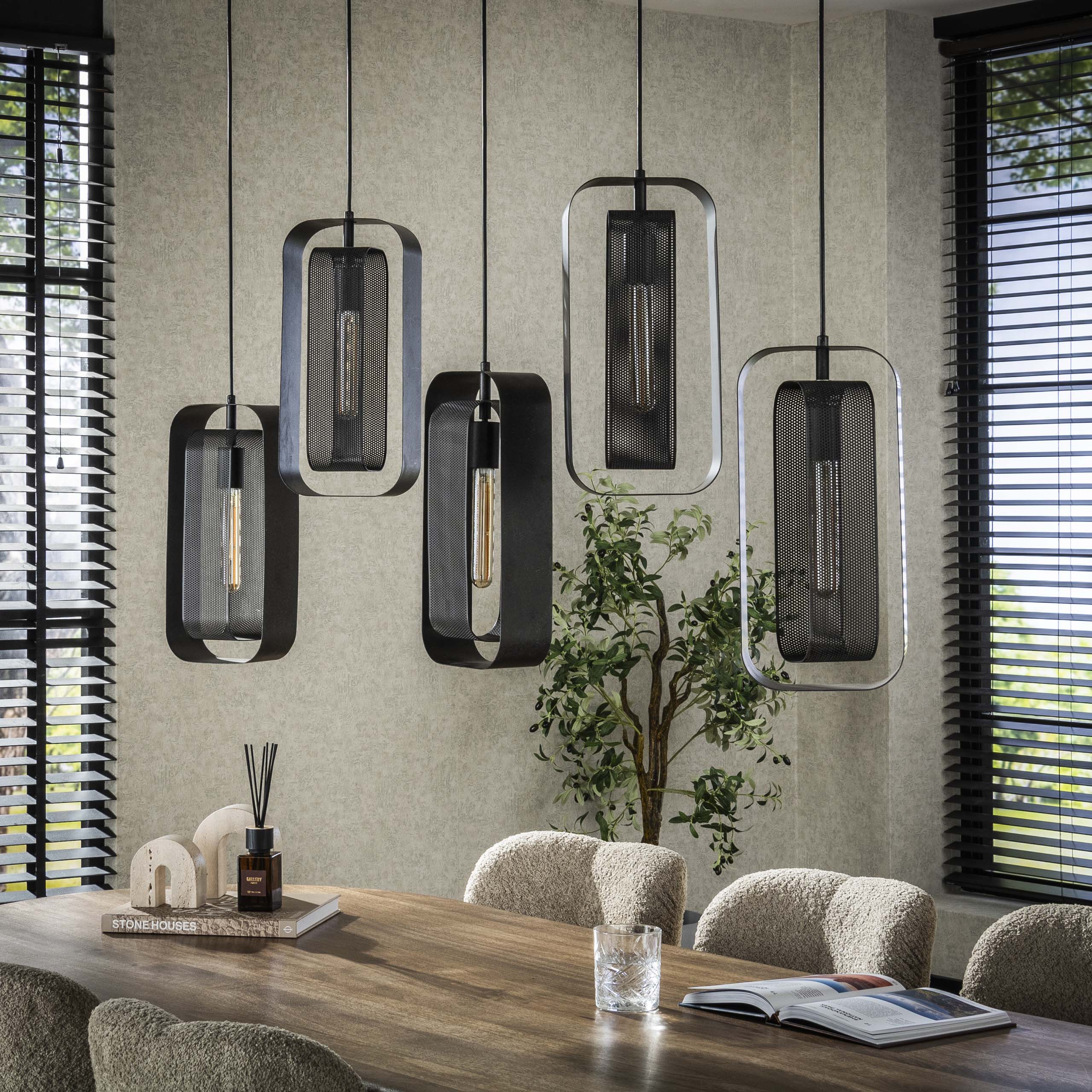 Pendelleuchte „Venalis“ – 5 Leuchten mit drehbaren Gitter-Lampenschirmen und individuell höhenverstellbar