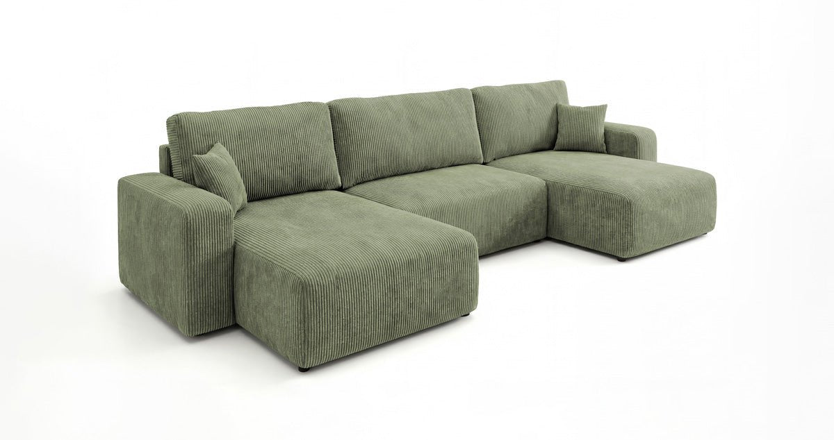 Designer Sofa Noma U mit Schlaffunktion und Stauraum in Cord