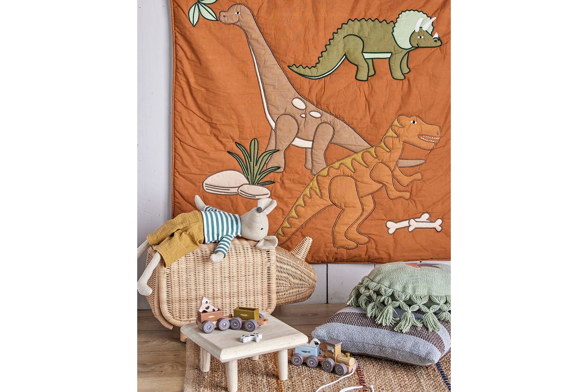 Kinder Aufbewahrungshocker Dani - handgefertigtes Nashorn aus Rattan mit Stauraum