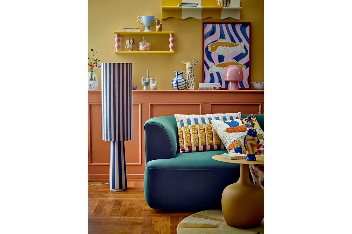 Stehlampe Feli – Velours-Schirm in Blau