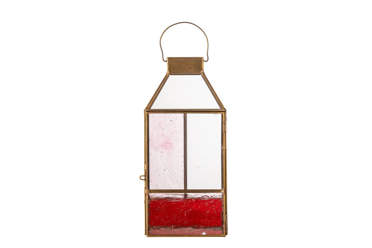 Laterne Amara – Roséfarbenes Glas mit messingfarbenem Rahmen
