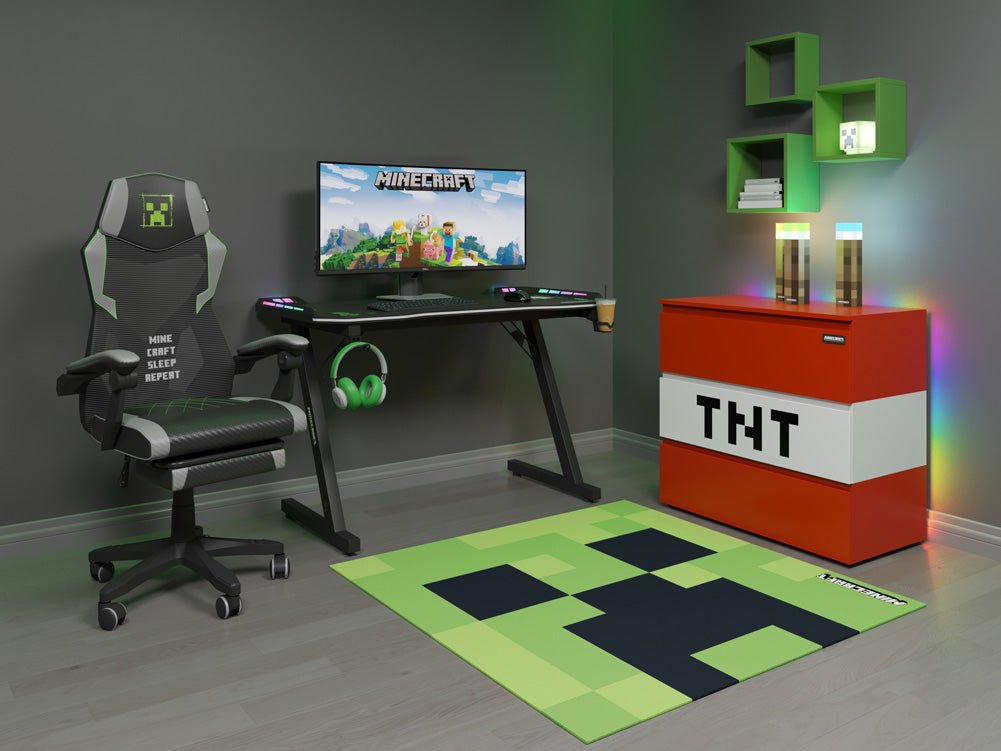 Minecraft Gaming Tisch „EnderCraft“ – mit LED, Becher- & Headsethalter