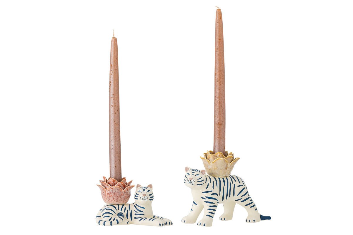 Kerzenhalter-Set Tigris – handbemaltes Steingut (2er-Set)