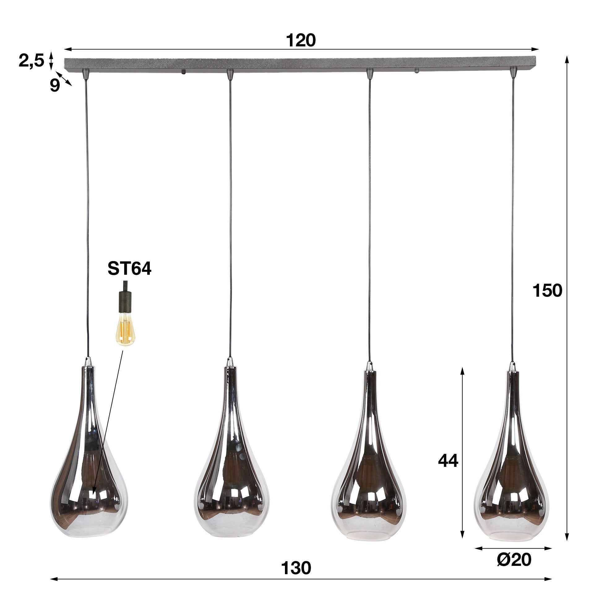 Pendelleuchte Mirano – Chromglas mit Spiegeleffekt (4-flammig)