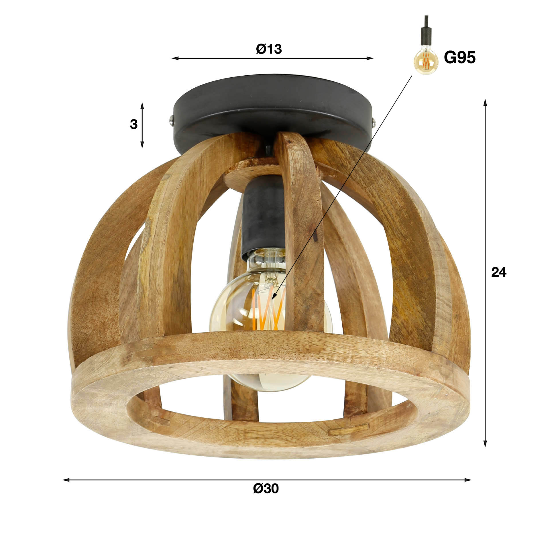 Deckenleuchte „Selmo“ – Natürliche Holzleuchte aus massivem Mangoholz