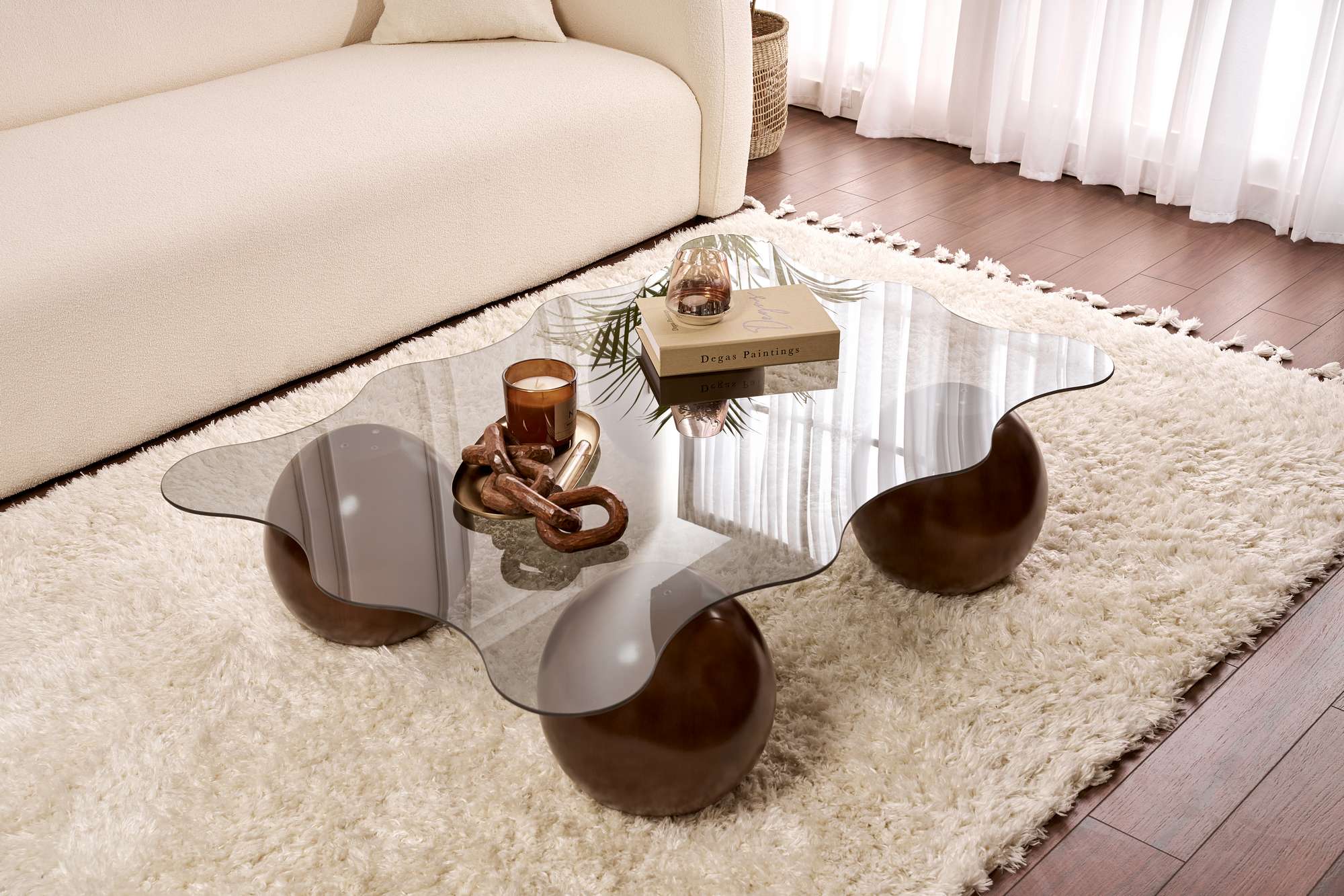 Couchtisch Trevano - gehärtete Tischglasplatte mit Wellensilhouette