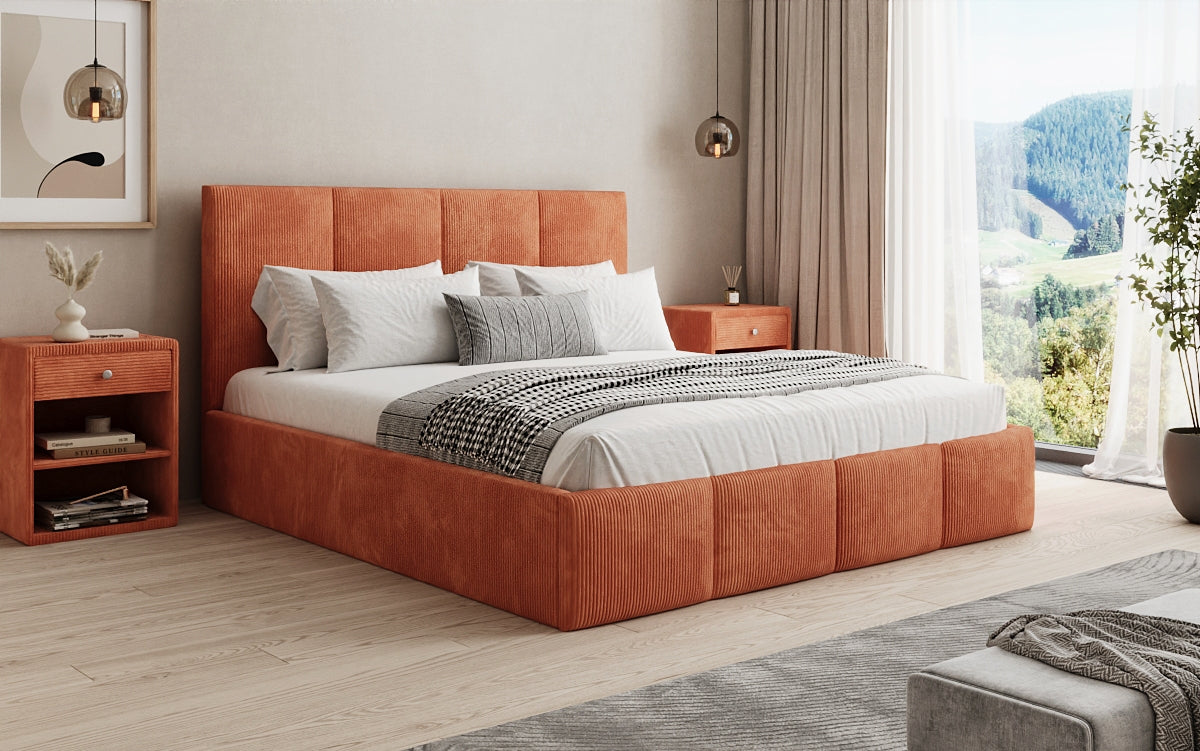 Designer Polsterbett Mina in Cord mit Stauraum
