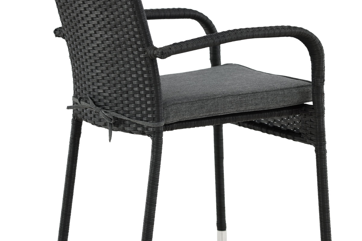 2er Set - Gartenstuhl Emma aus Rattan in Schwarz, Grau