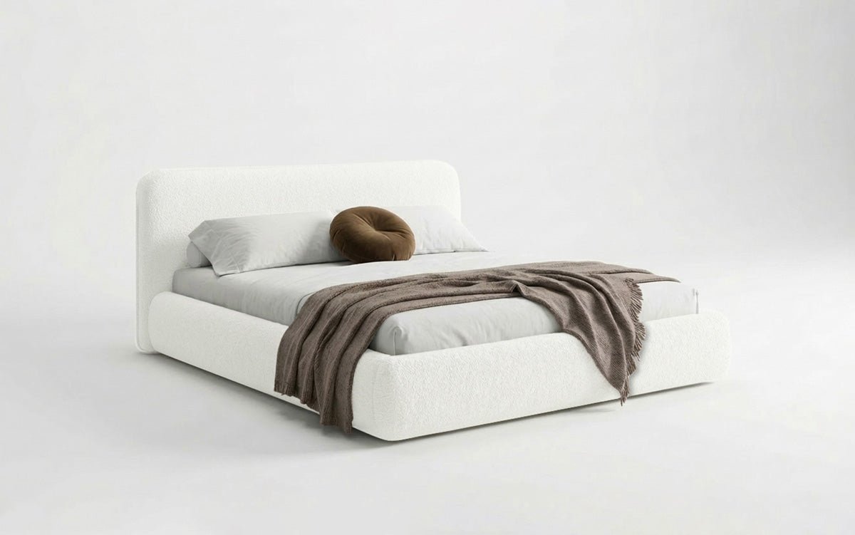 Designer Polsterbett Arosa in Bouclé mit Stauraum