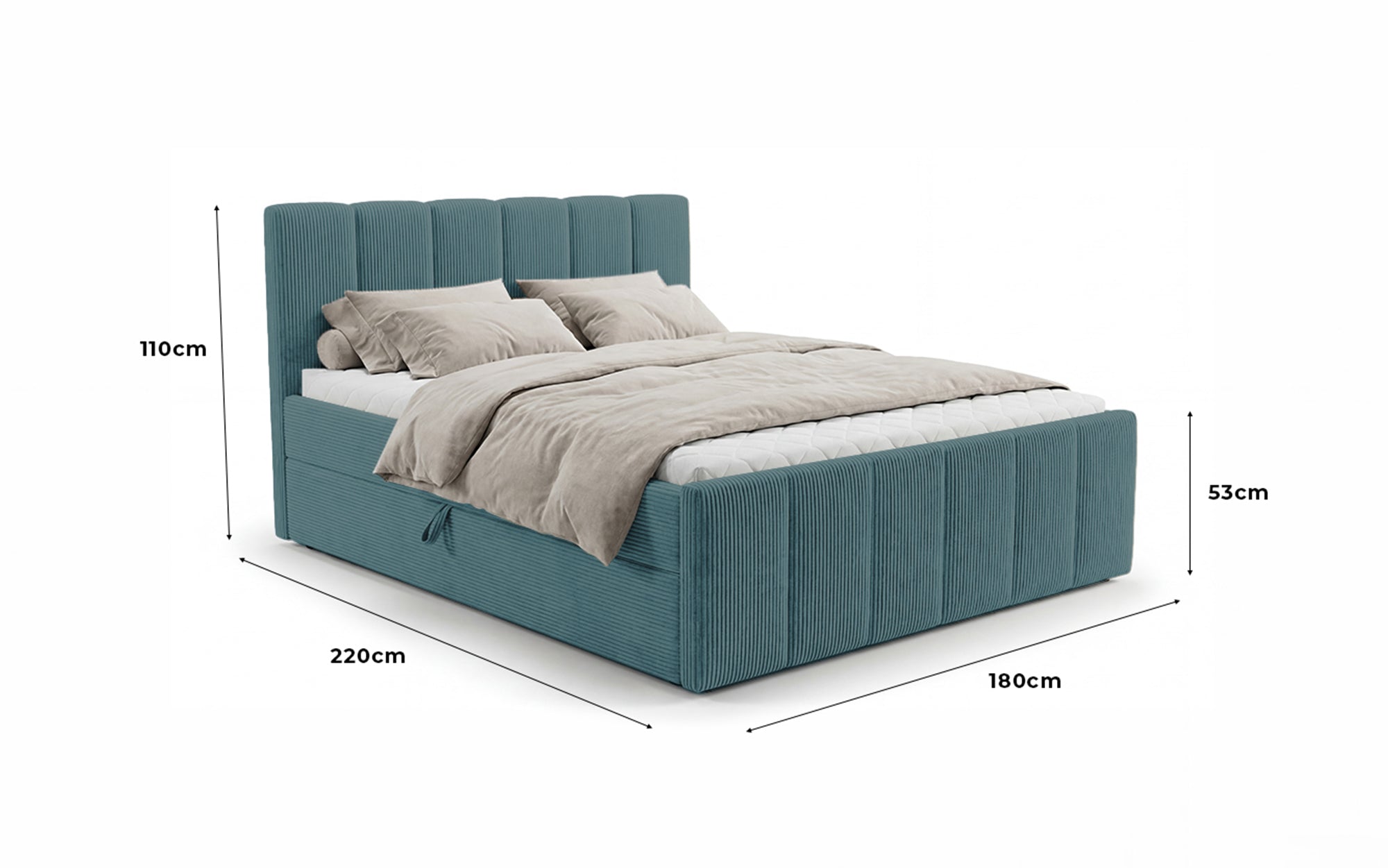 Boxspringbett Siena mit hochklappbarem Stauraum in Cord