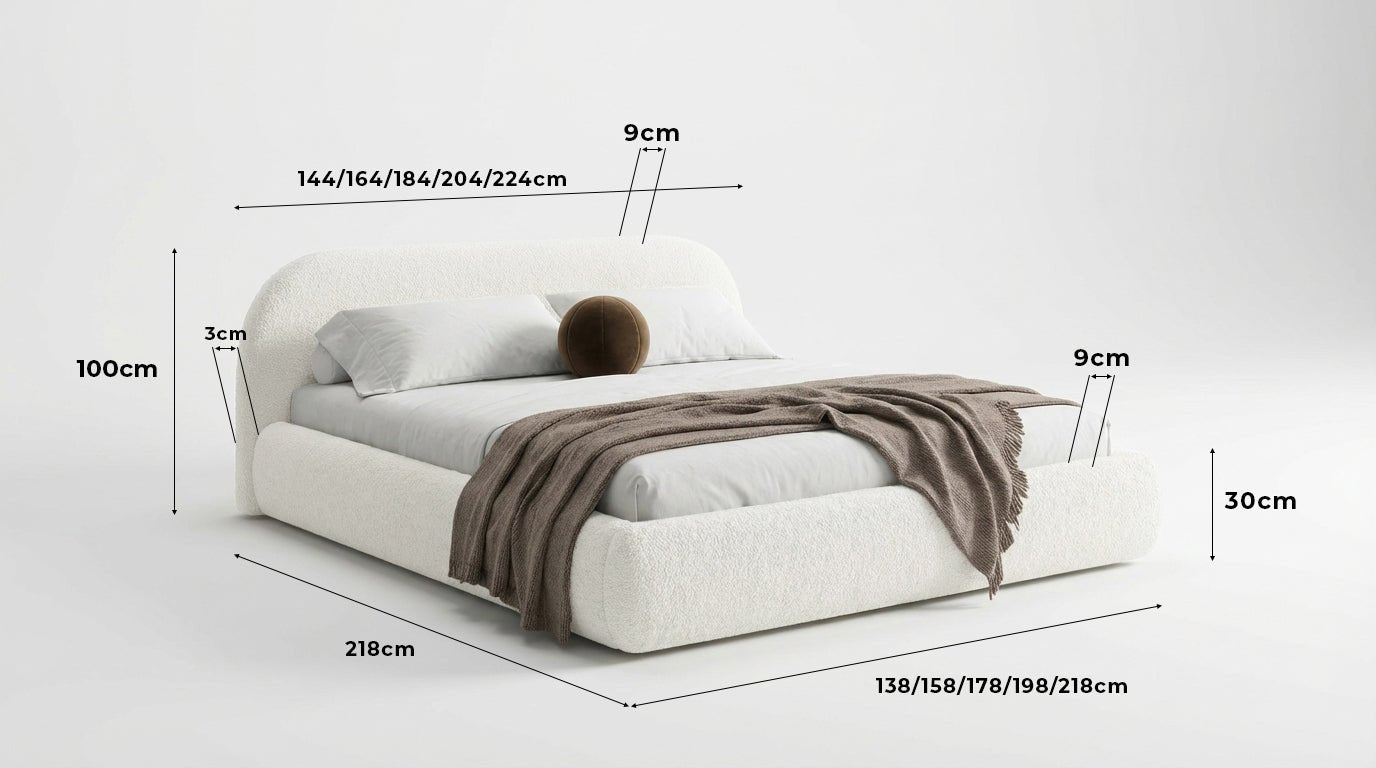 Designer Polsterbett Luma in Bouclé mit Stauraum