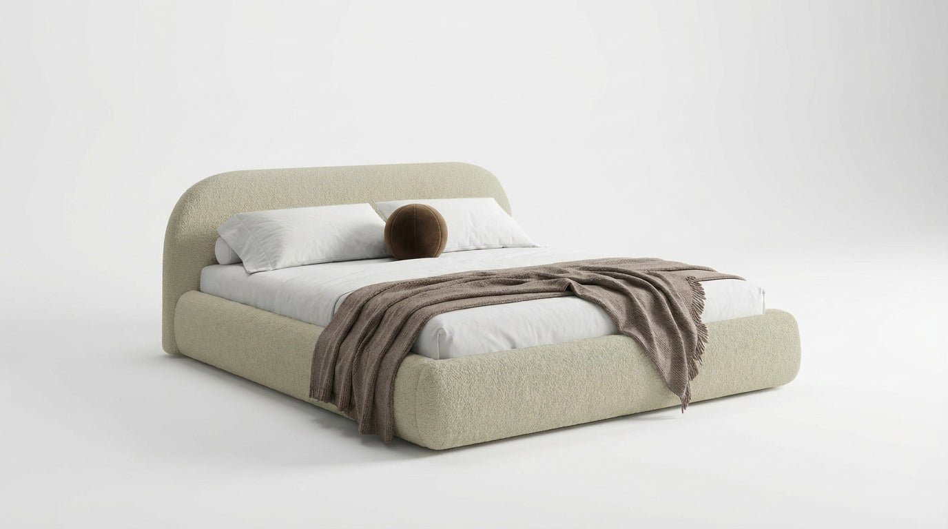 Designer Polsterbett Luma in Bouclé mit Stauraum