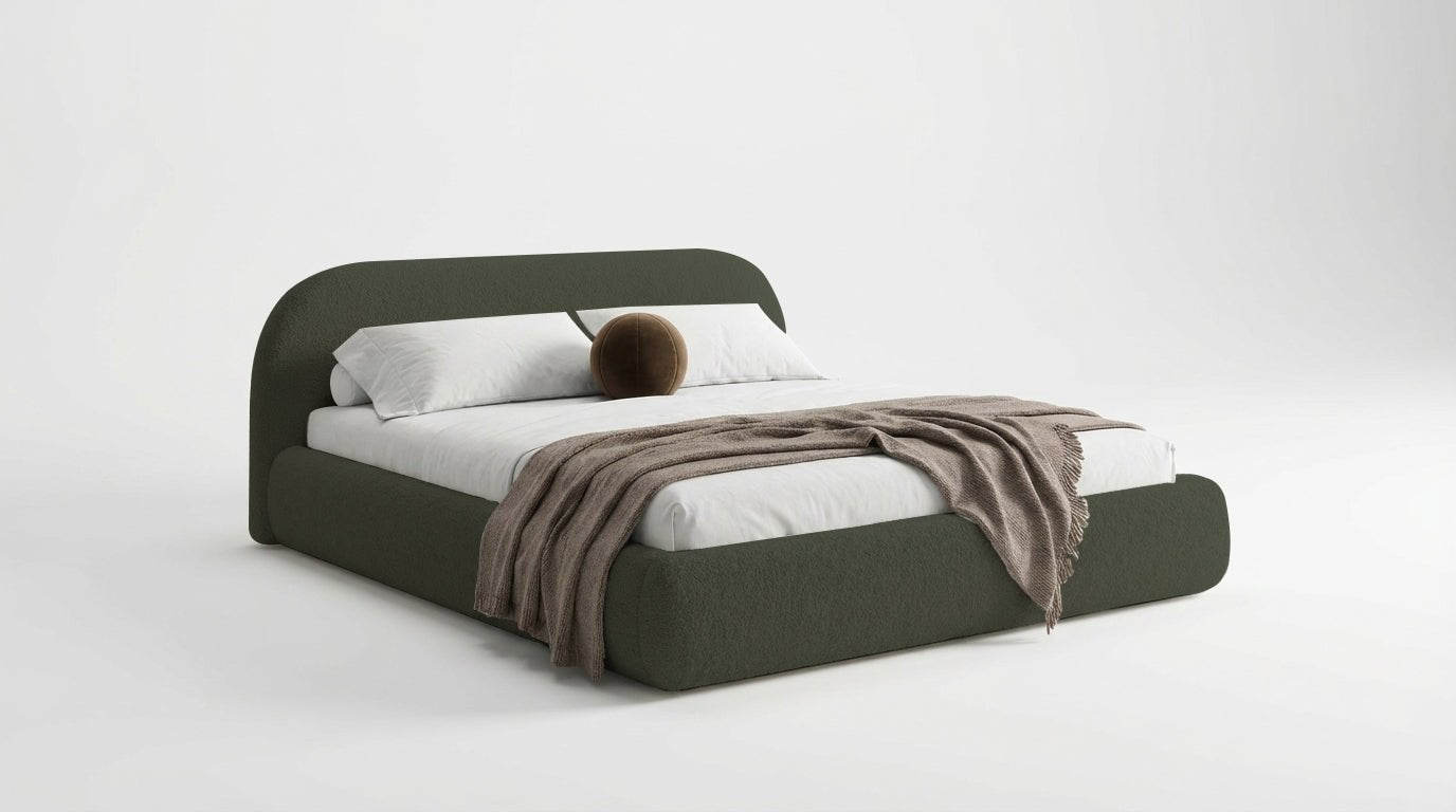 Designer Polsterbett Luma in Bouclé mit Stauraum