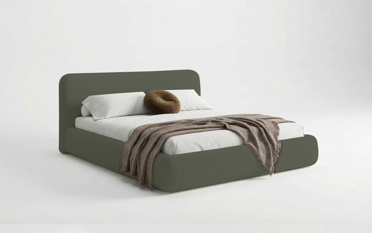 Designer Polsterbett Arosa in Bouclé mit Stauraum