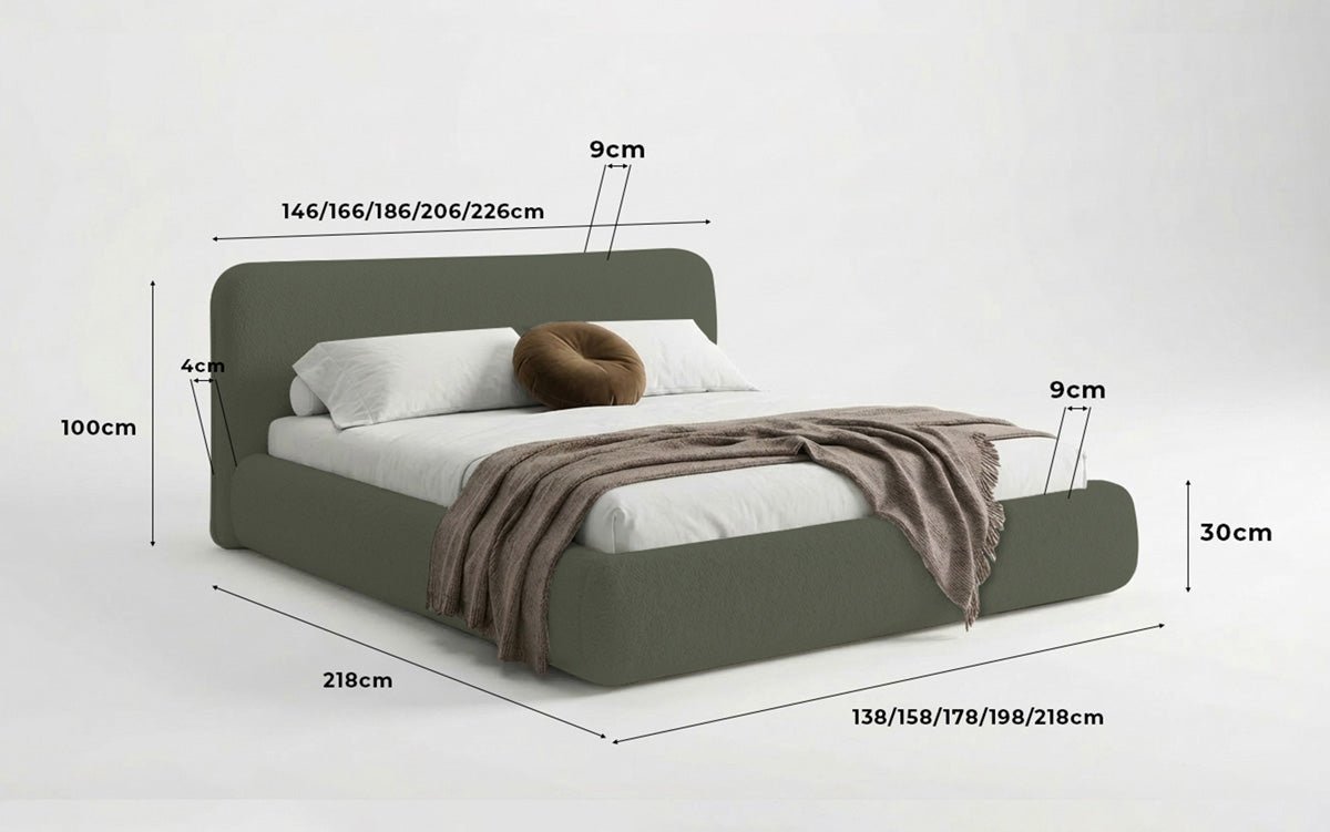 Designer Polsterbett Arosa in Bouclé mit Stauraum