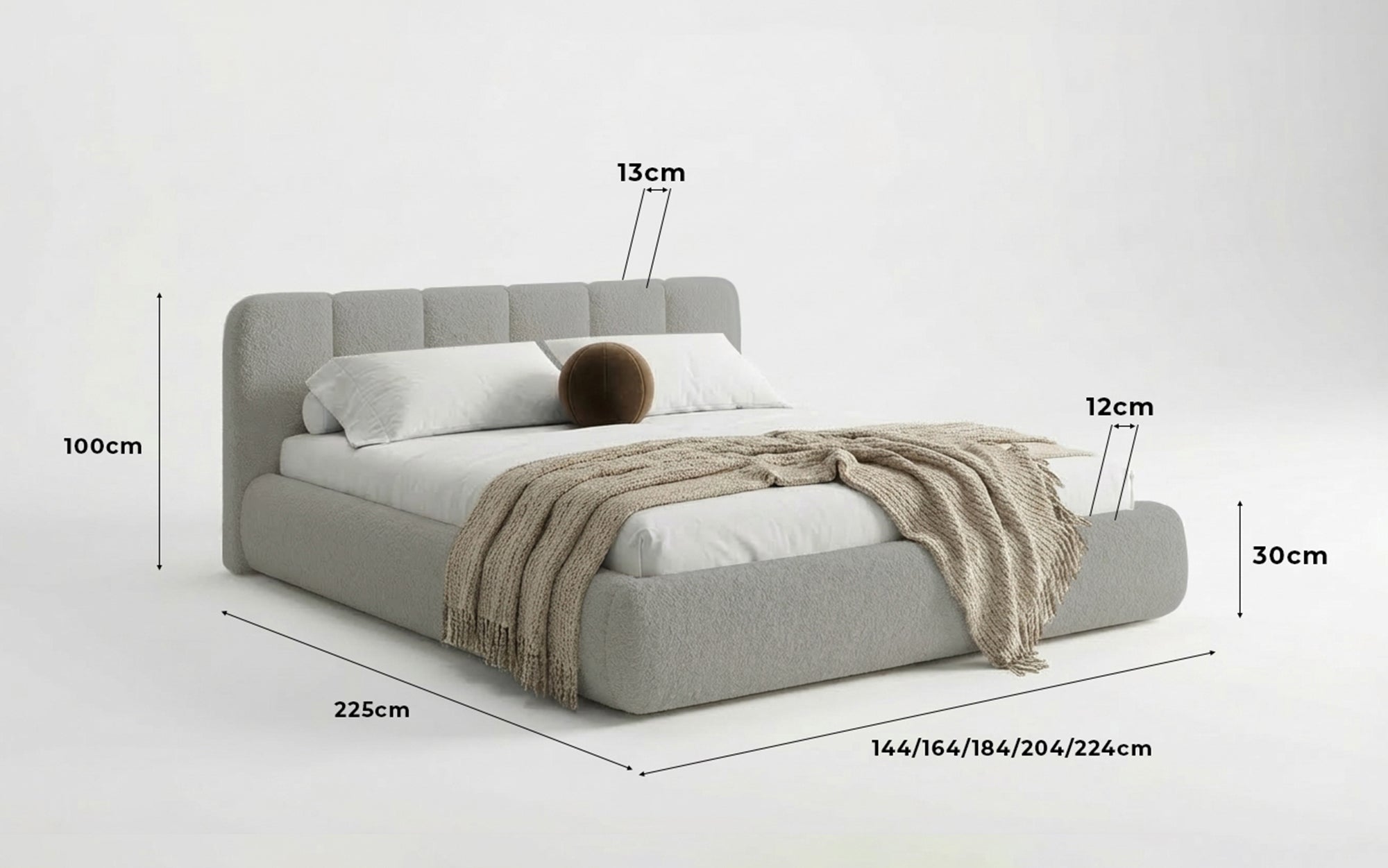 Designer Polsterbett Avelo in Bouclé mit Stauraum