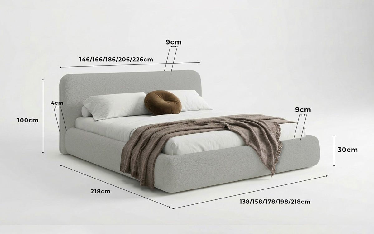 Designer Polsterbett Arosa in Bouclé mit Stauraum