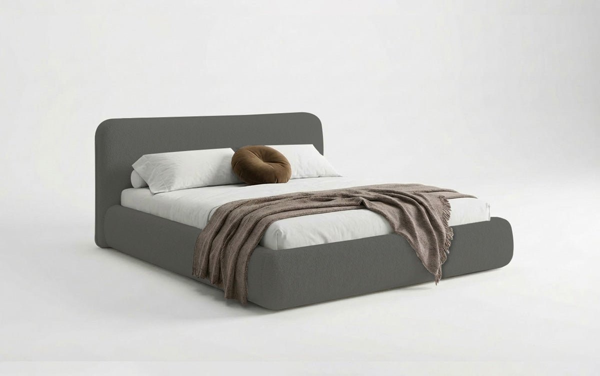 Designer Polsterbett Arosa in Bouclé mit Stauraum