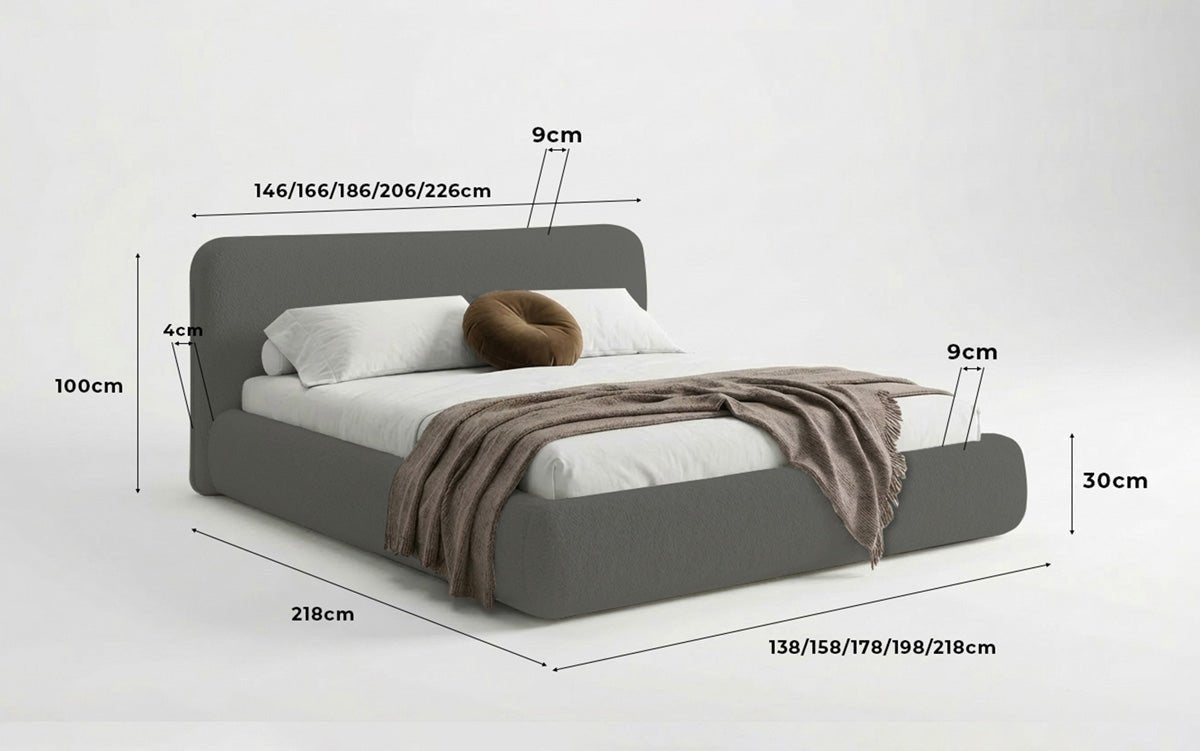 Designer Polsterbett Arosa in Bouclé mit Stauraum