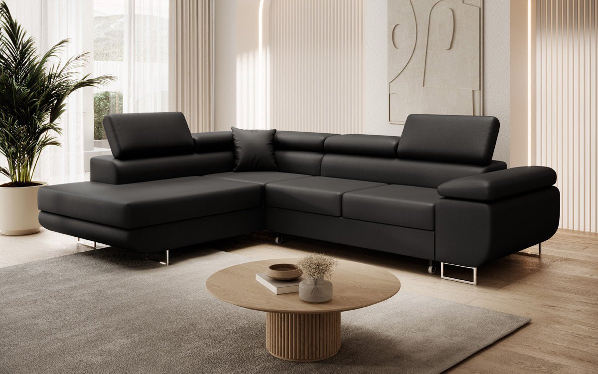 Designer Ecksofa Aston mit Schlaf- und Klappfunktion aus Kunstleder