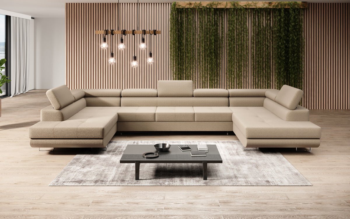 Designer Sofa Taormina mit Schlaf- und Klappfunktion in Bouclé