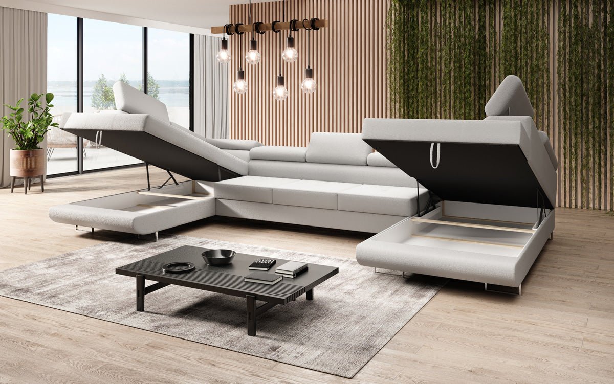 Designer Sofa Taormina mit Schlaf- und Klappfunktion in Bouclé