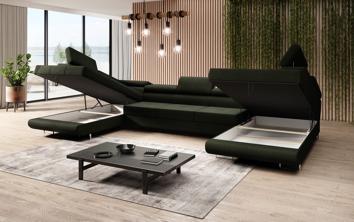 Designer Sofa Taormina mit Schlaf- und Klappfunktion in Bouclé