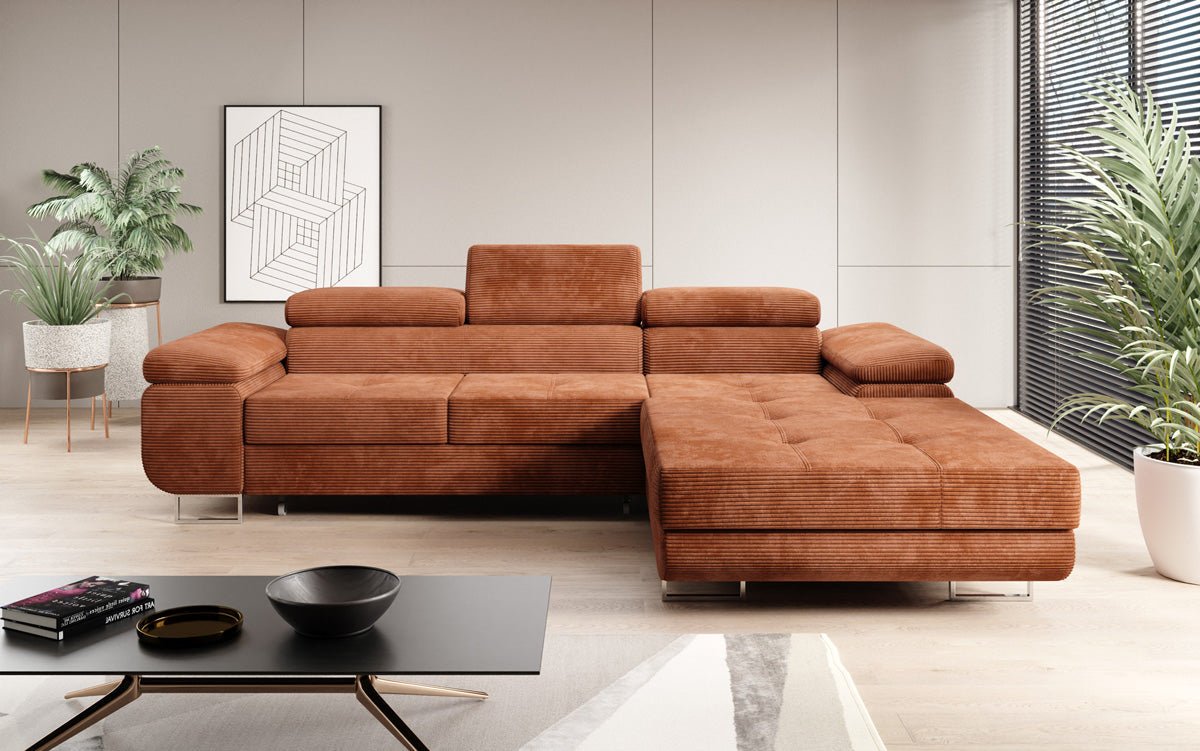 Designer Sofa Calvera mit Schlaf- und Klappfunktion in Cord