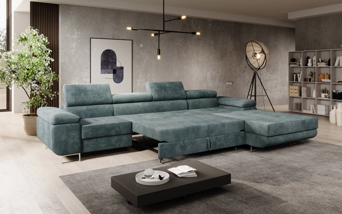 Designer Sofa Calvera Maxi mit Schlaf- und Klappfunktion in Cord