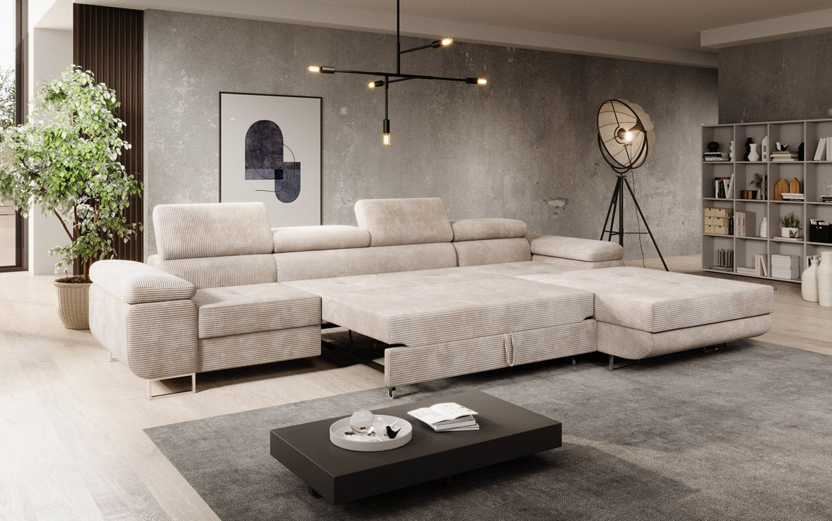 Designer Sofa Calvera Maxi mit Schlaf- und Klappfunktion in Cord