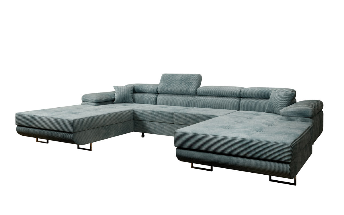 Designer Sofa Calvera U mit Schlaf- und Klappfunktion in Cord