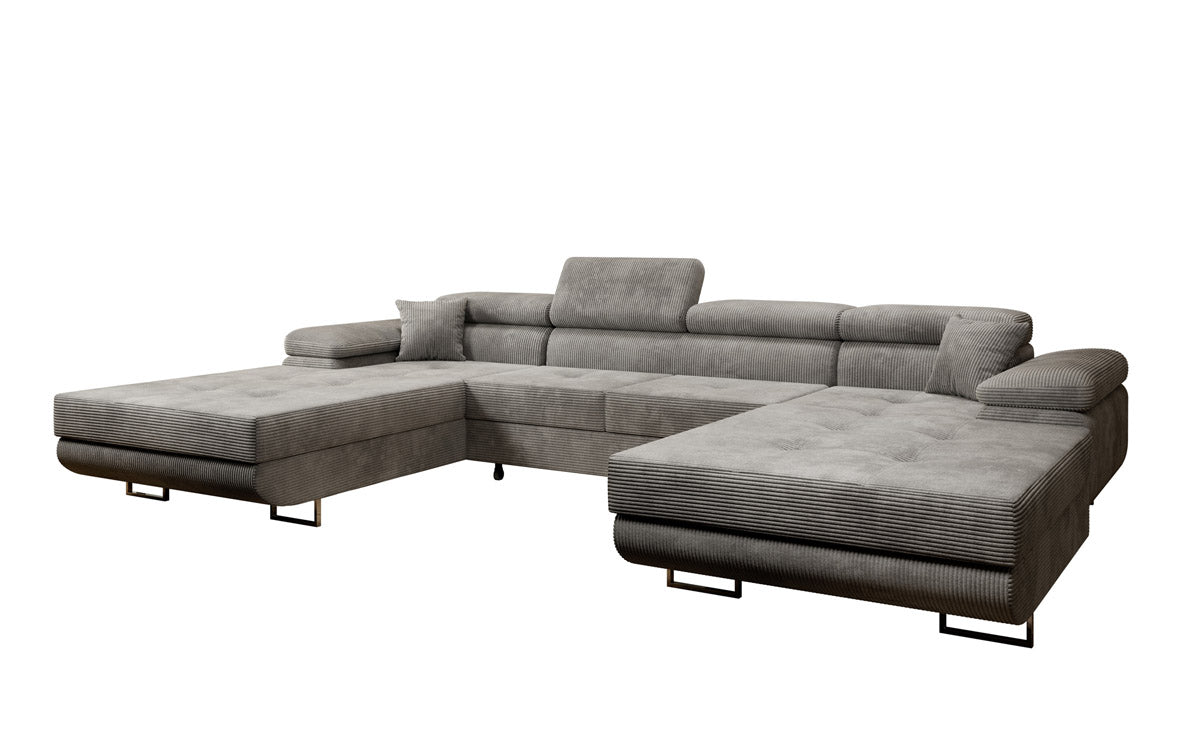 Designer Sofa Calvera U mit Schlaf- und Klappfunktion in Cord