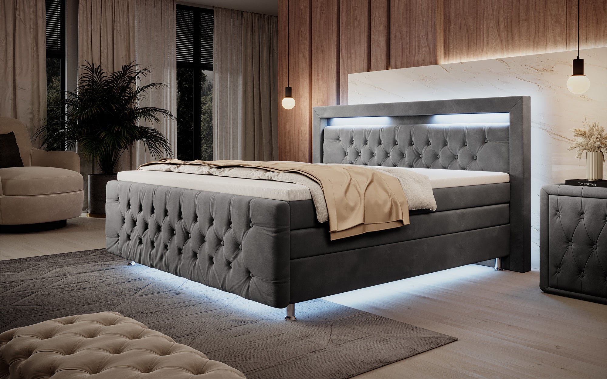 Boxspringbett Lorena mit LED u. Stauraum