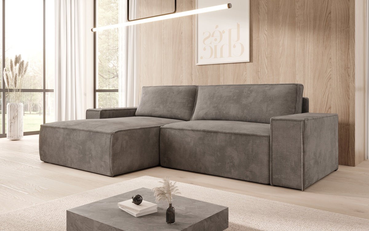 Designer Sofa Corino in Cord mit Schlaf- und Klappfunktion