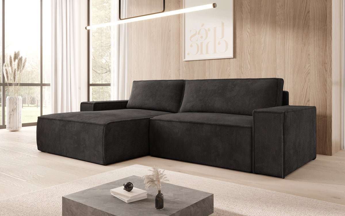 Designer Sofa Corino in Cord mit Schlaf- und Klappfunktion