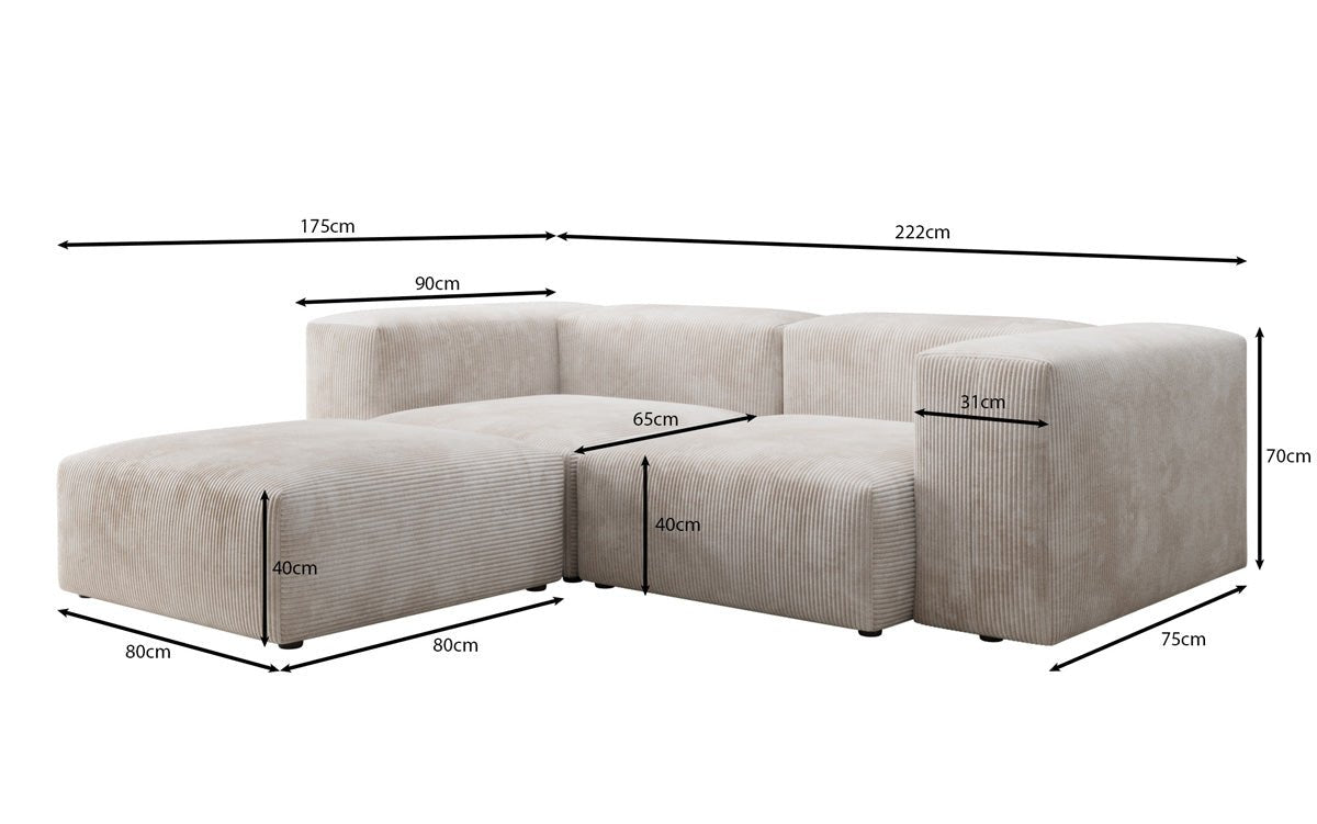 Designer L Sofa Snug Mini in Cord