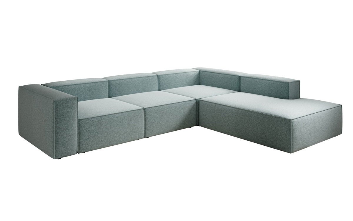 Designer Sofa Lesley L mit langer Ottomane in Strukturstoff