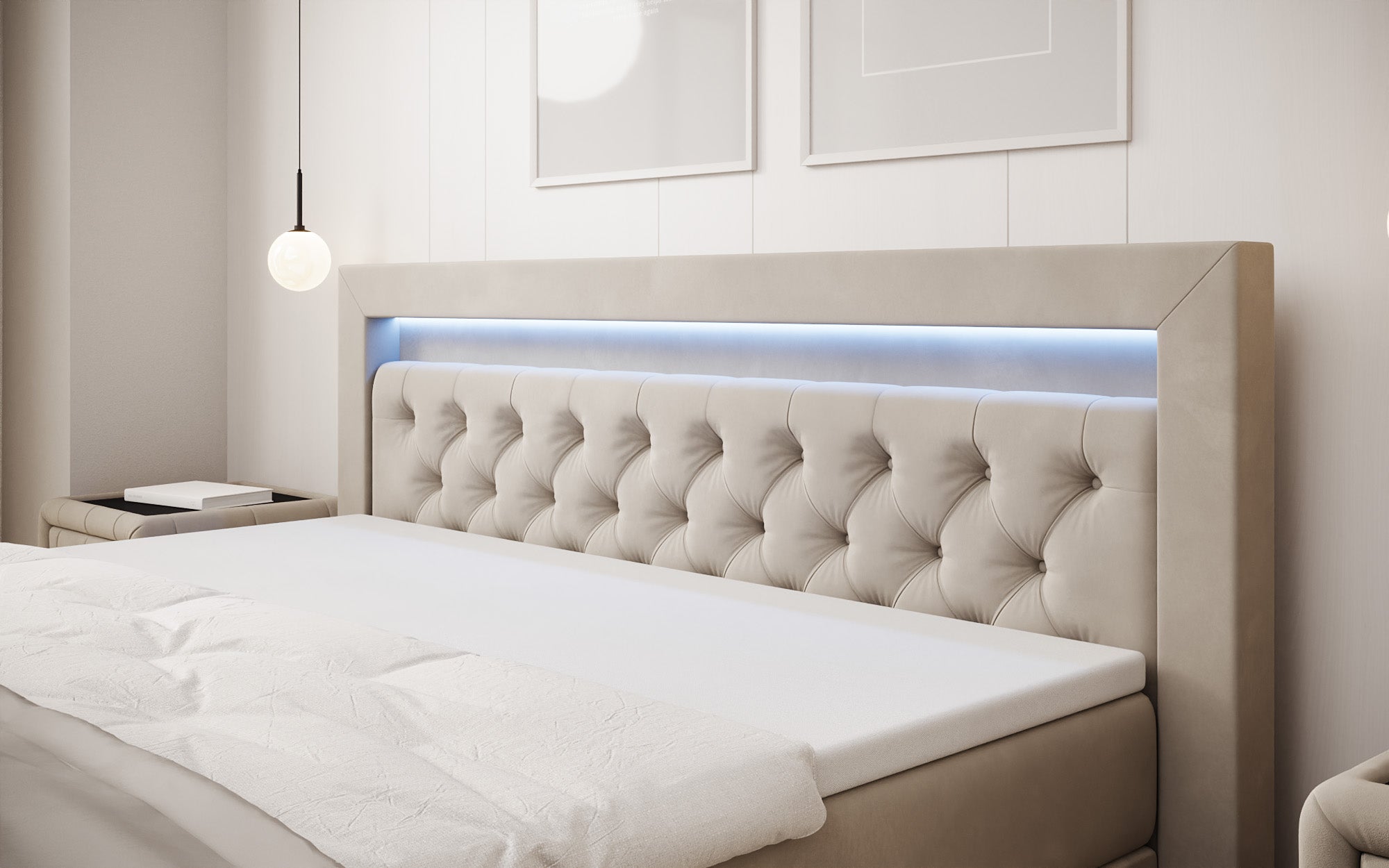 Boxspringbett Menzogna Samt mit LED und Stauraum (2 Schubladen)