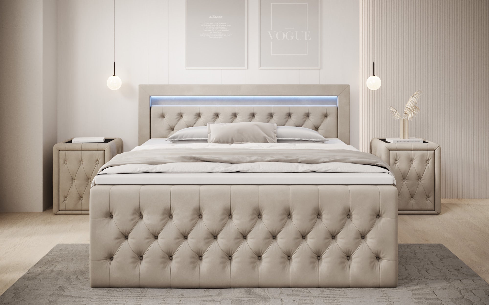 Boxspringbett Menzogna Samt mit LED und Stauraum (2 Schubladen)