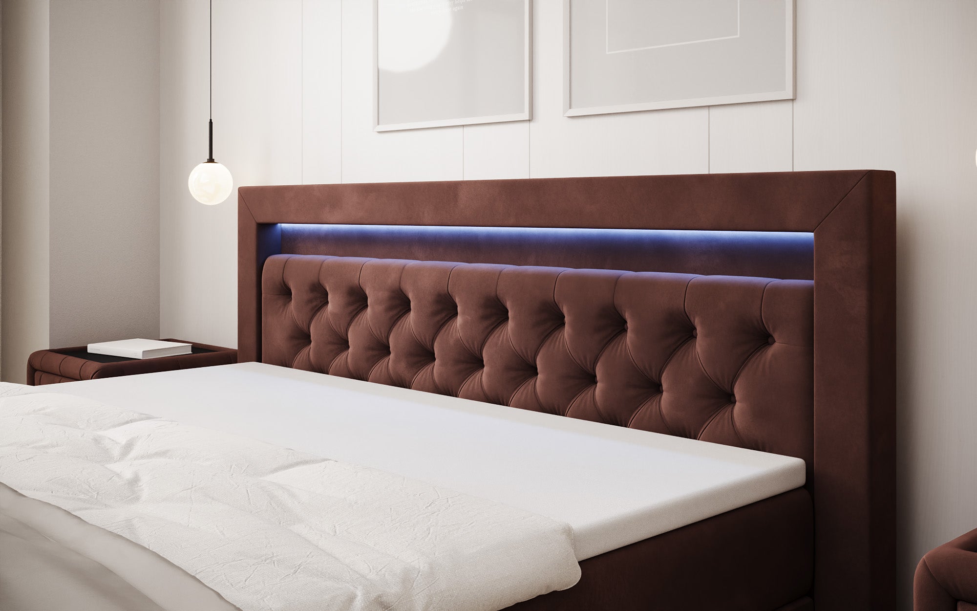 Boxspringbett Menzogna Samt mit LED und Stauraum (2 Schubladen)