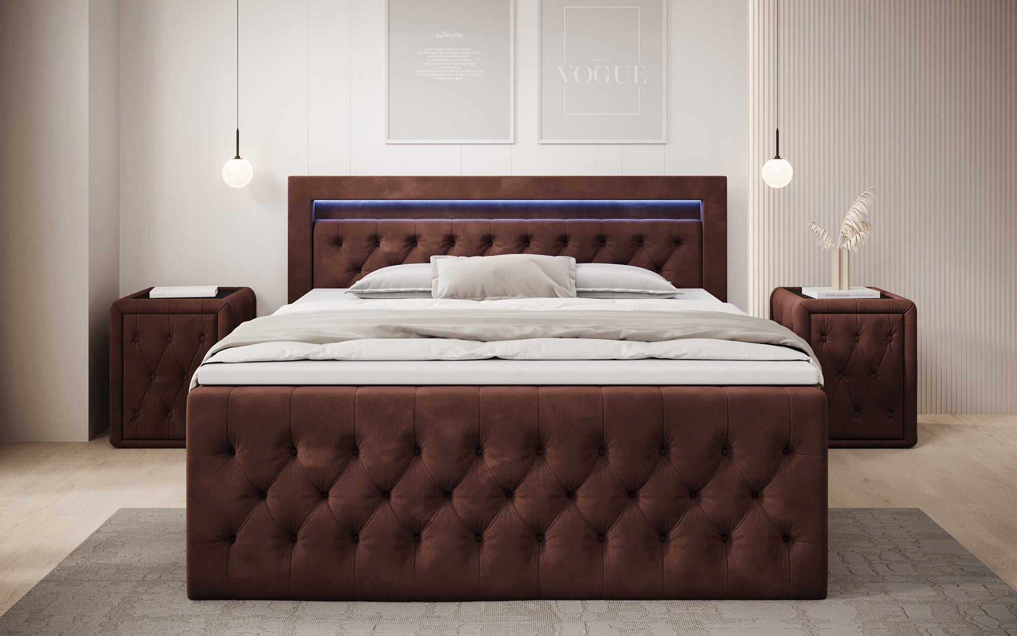 Boxspringbett Menzogna Samt mit LED und Stauraum (2 Schubladen)