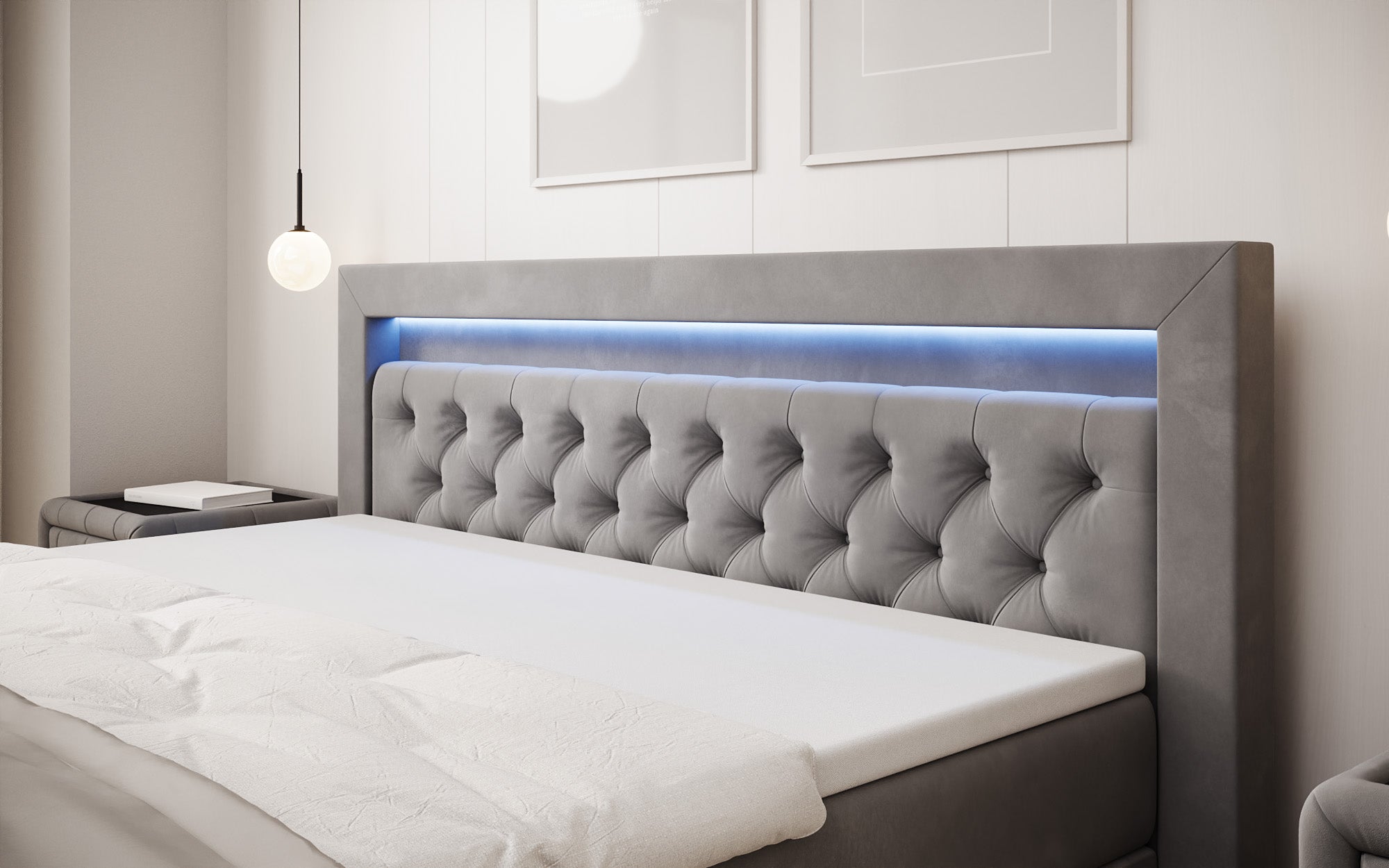 Boxspringbett Menzogna Samt mit LED und Stauraum (2 Schubladen)