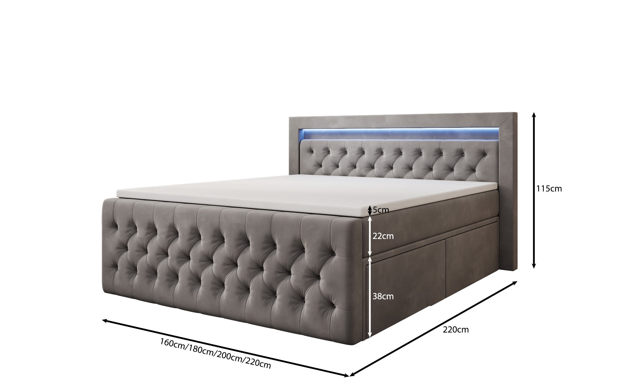 Boxspringbett Menzogna Samt mit LED und Stauraum (2 Schubladen)