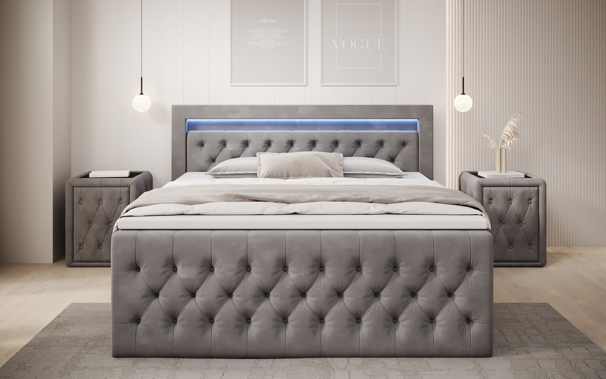 Boxspringbett Menzogna Samt mit LED und Stauraum (2 Schubladen)